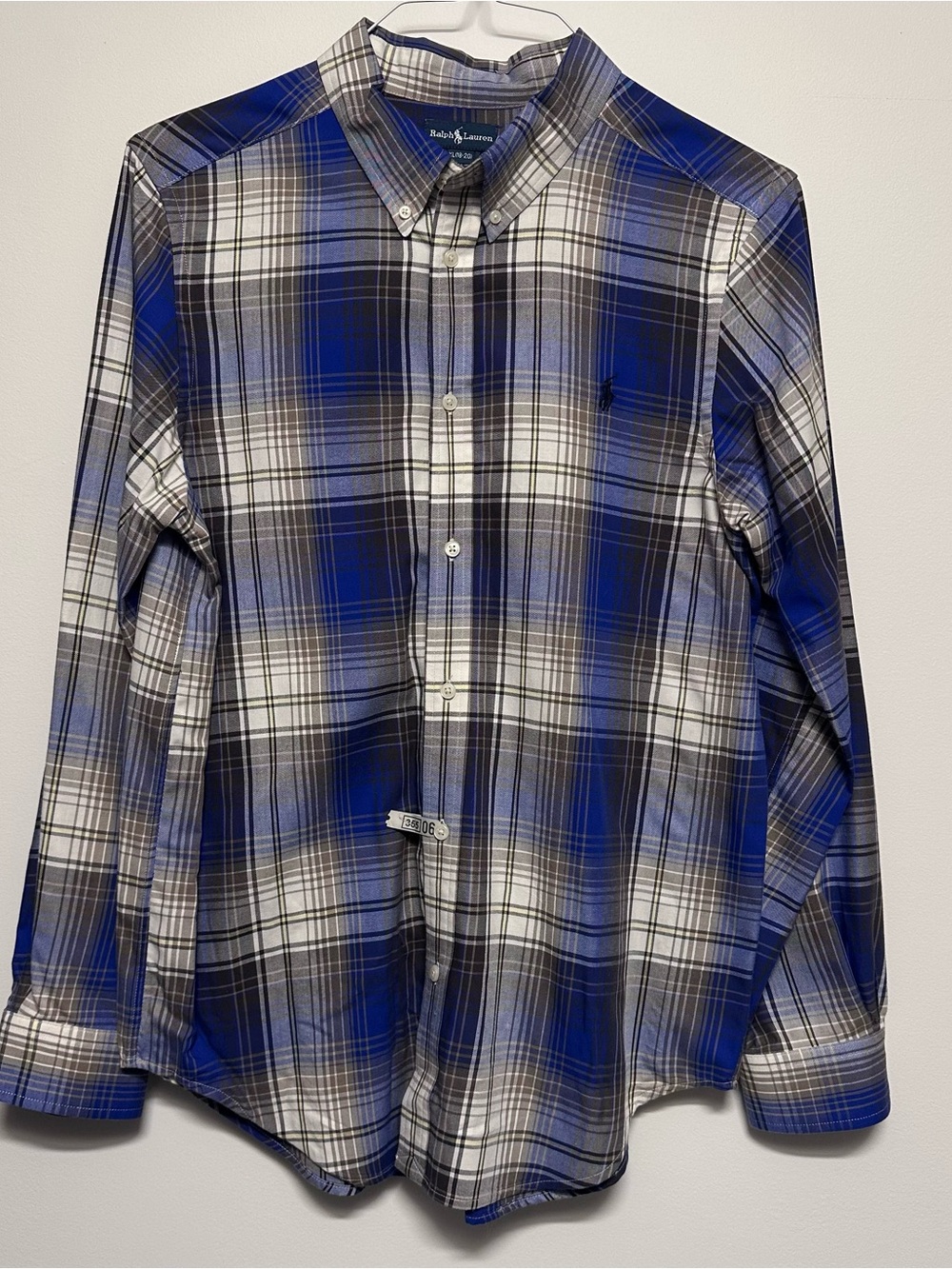 Ralph Lauren Blue Black White Plaid Button-Down Long Sleeve Shirt teen 18-20 XL